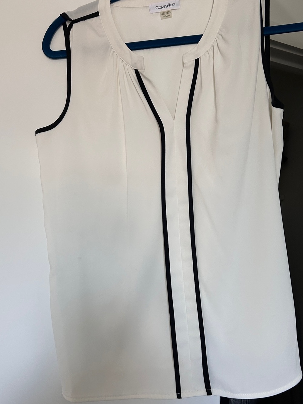Calvin Klein White Top with Blue Velvet Trim
